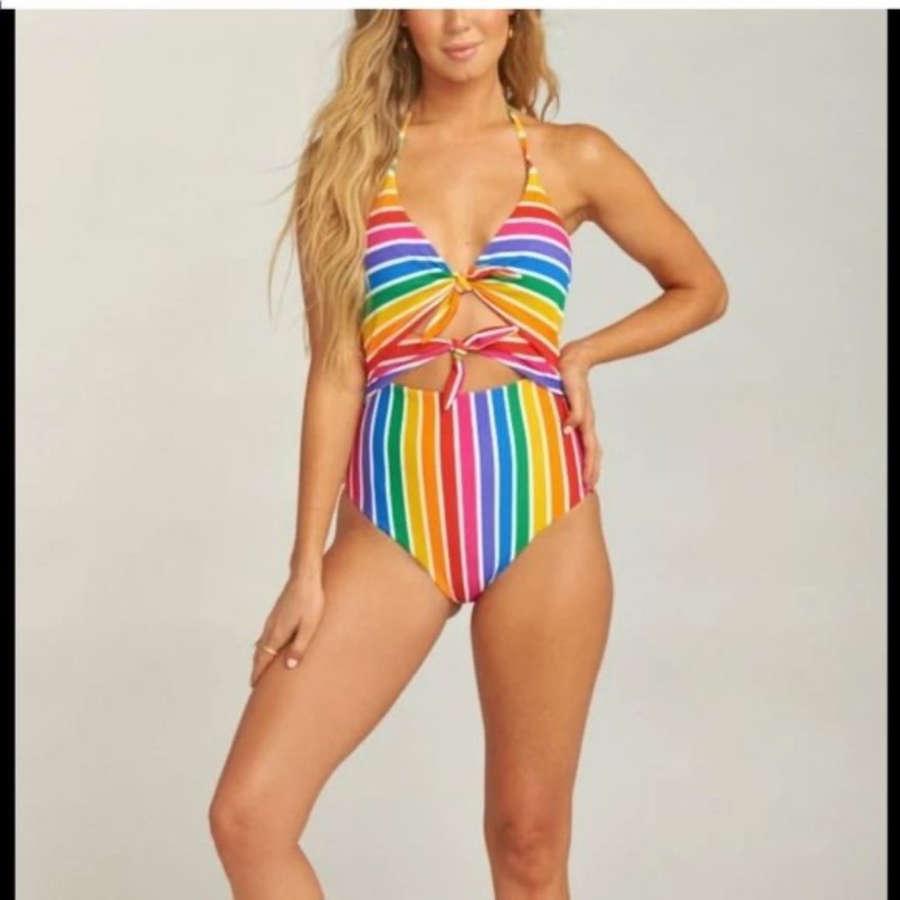 Show Me Your Mumu Mai Double Tie Rainbow Swimsuit Pride High Rise NWT